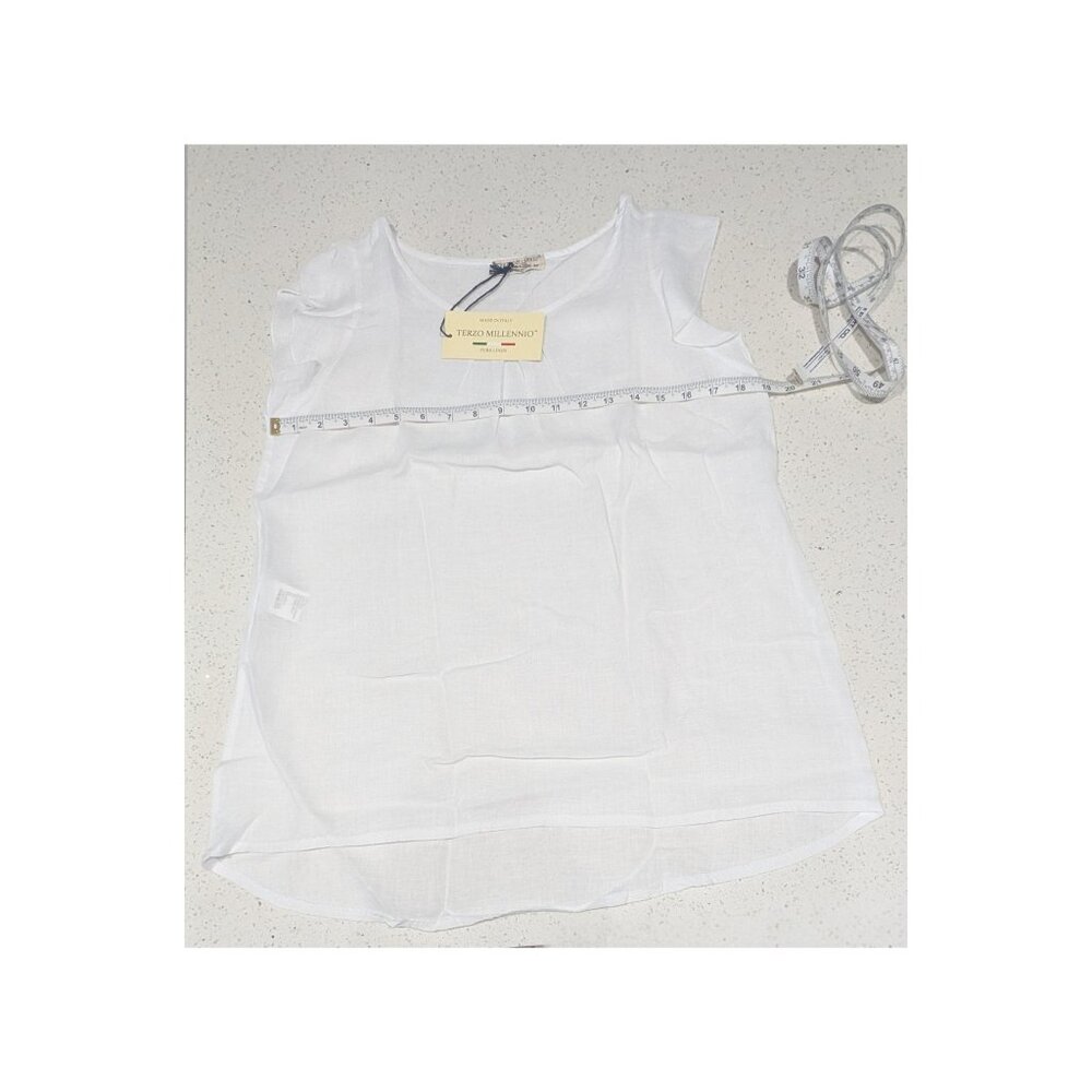 Terzo Millennio White 100% Linen Flutter Sleeve Blouse S NWT Made in Italy - Picture 6 of 7